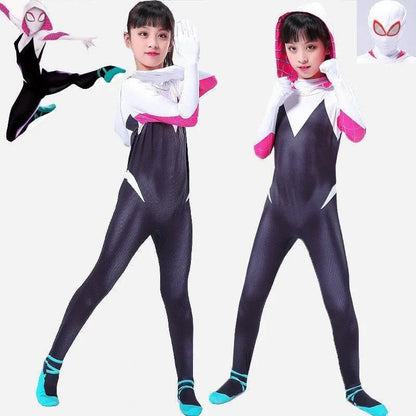 Halloween Hero Bodysuit - Stretchy Full-Body Jumpsuit with Head Cover for Cosplay Parties