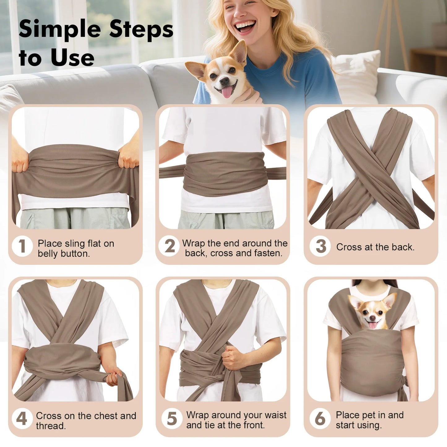 Pawaboo Pet Sling Carrier - Hands-Free Soft Cotton Front Facing Bag for Small Dogs & Cats