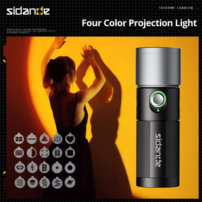 SIDANDE 10W Flashlight with Four Color Projection - 8400mAh Rechargeable Battery, 4 Hours Full-Power Output