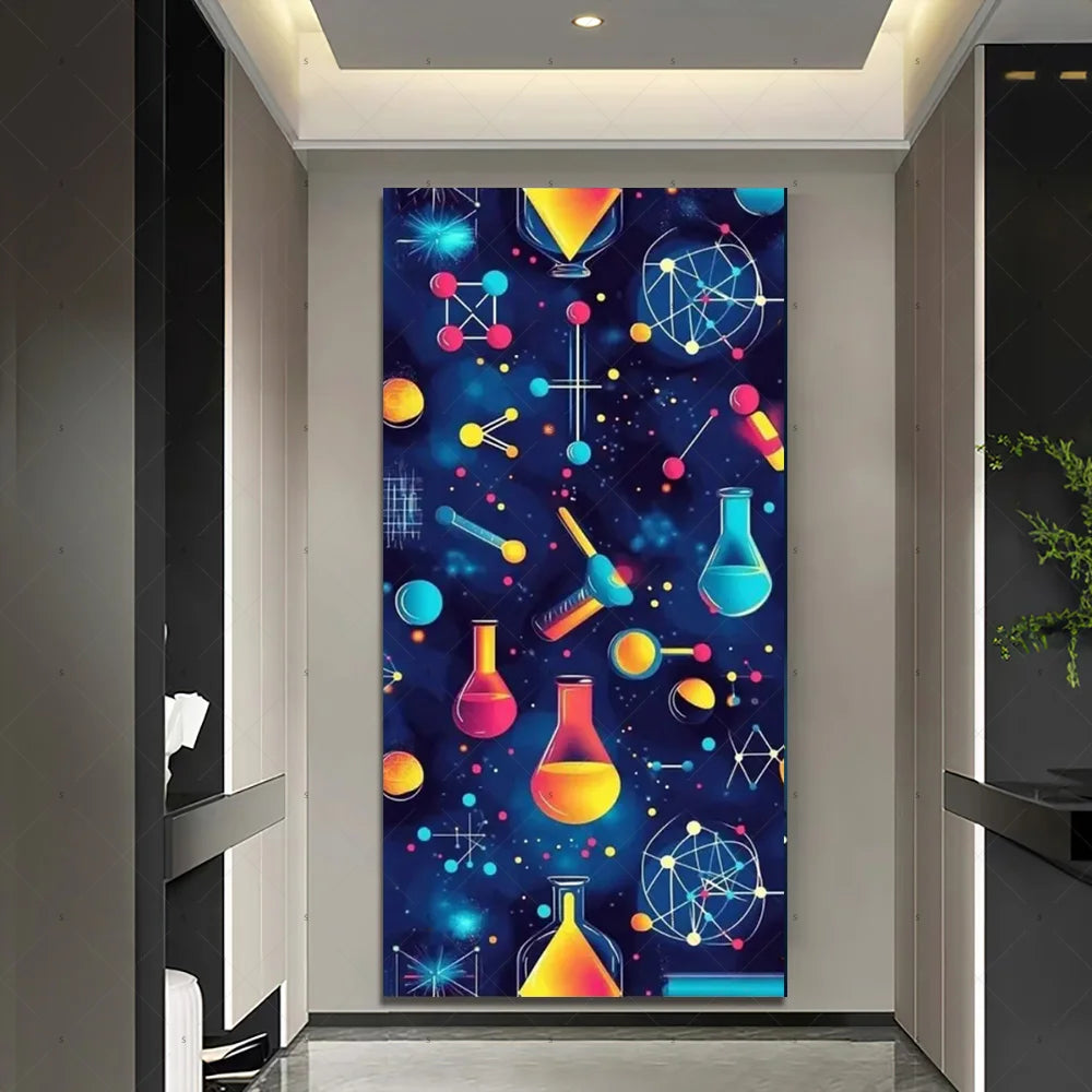 Chemistry Lab Door Cover Backdrop – Science Experiment Party Decoration & Photography Props with Laboratory Equipment Theme