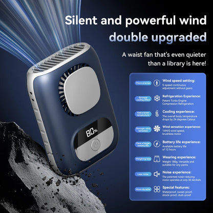 Ultra-Thin Portable Waist Clip Fan 4000mAh – 5-Speed 10500RPM Neck & Waist Wearable Fan with LED Display & 12H Runtime Lanyard Cooling Fan
