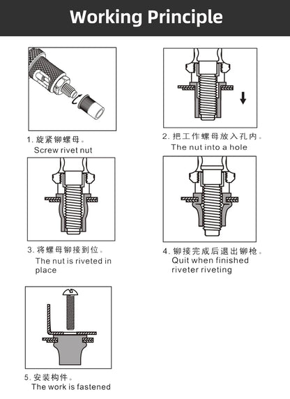 HIFESON Hand Threaded Rivet Nut Gun — Manual Riveter with 70/95/300PCS M3-M12 Nuts for Easy Installation