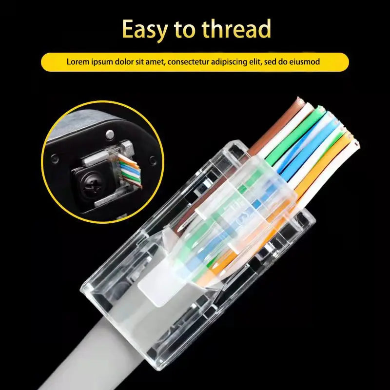 50 PCS RJ45 Cat6 Connectors — Unshielded Perforated Crystal Head for Network Cables