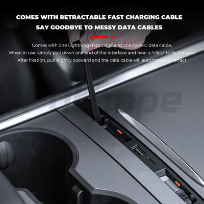 Futhope Docking Station with Telescopic Rope – Tesla Model 3/Y Highland Hub & Central Control Splitter for Laptop Support