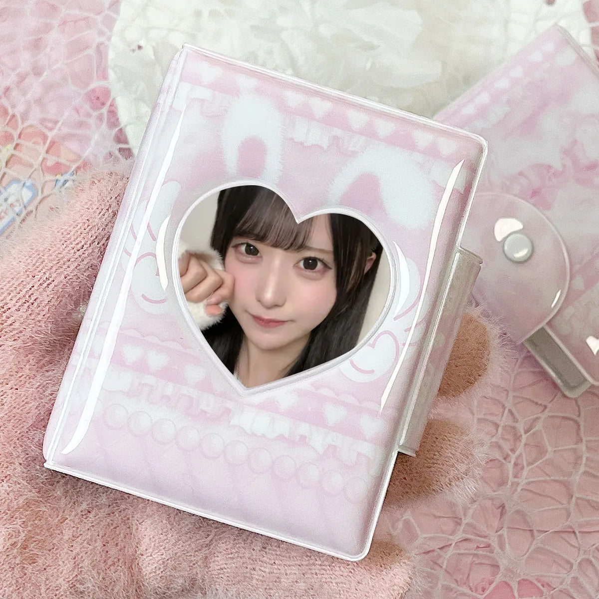 Cute Pink Angel Bunny Photo Card Album - K-Pop 3–3.5 Inch Photocard Storage & Protective Holder