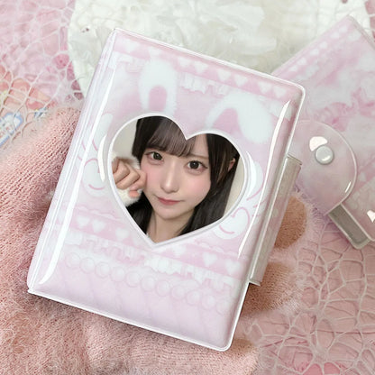 Cute Pink Angel Bunny Photo Card Album - K-Pop 3–3.5 Inch Photocard Storage & Protective Holder