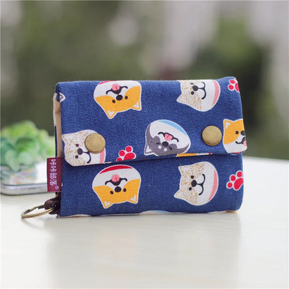 Handmade Three-Fold Fabric Wallet — Short Zipper Purse for Women & Men, Multi-Function Card & Key Holder for Teens
