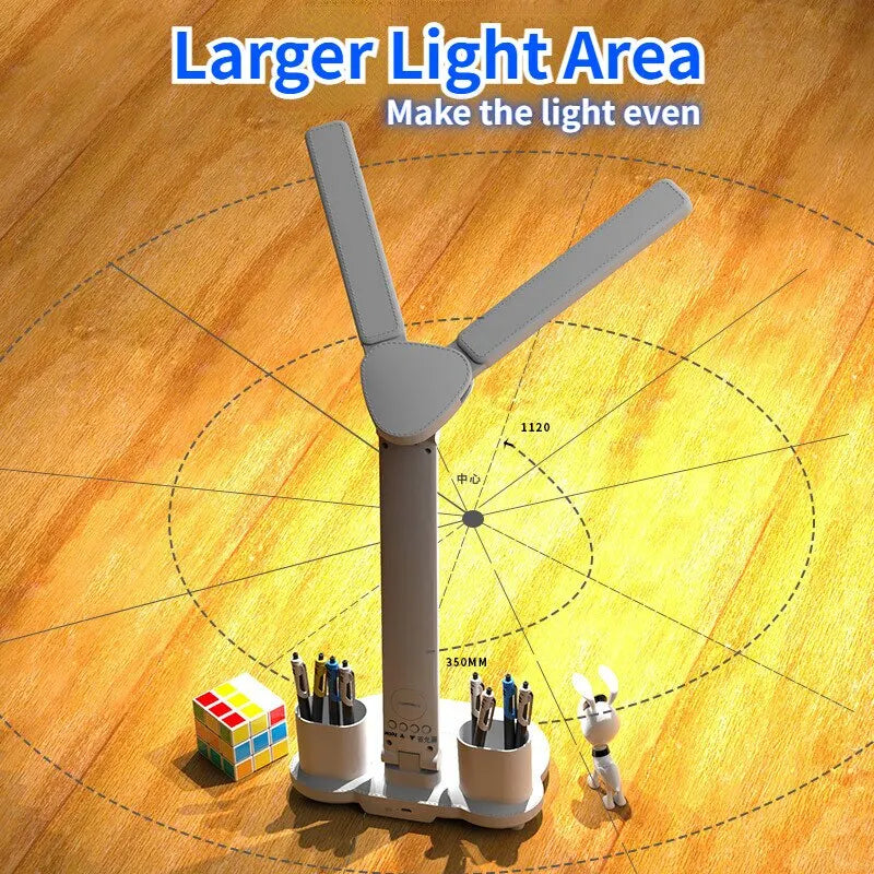 LED Clock Table Lamp – USB Rechargeable, Dimmable Desk Lamp with 2 Heads, 180° Rotate, Foldable, Eye Protection for Reading