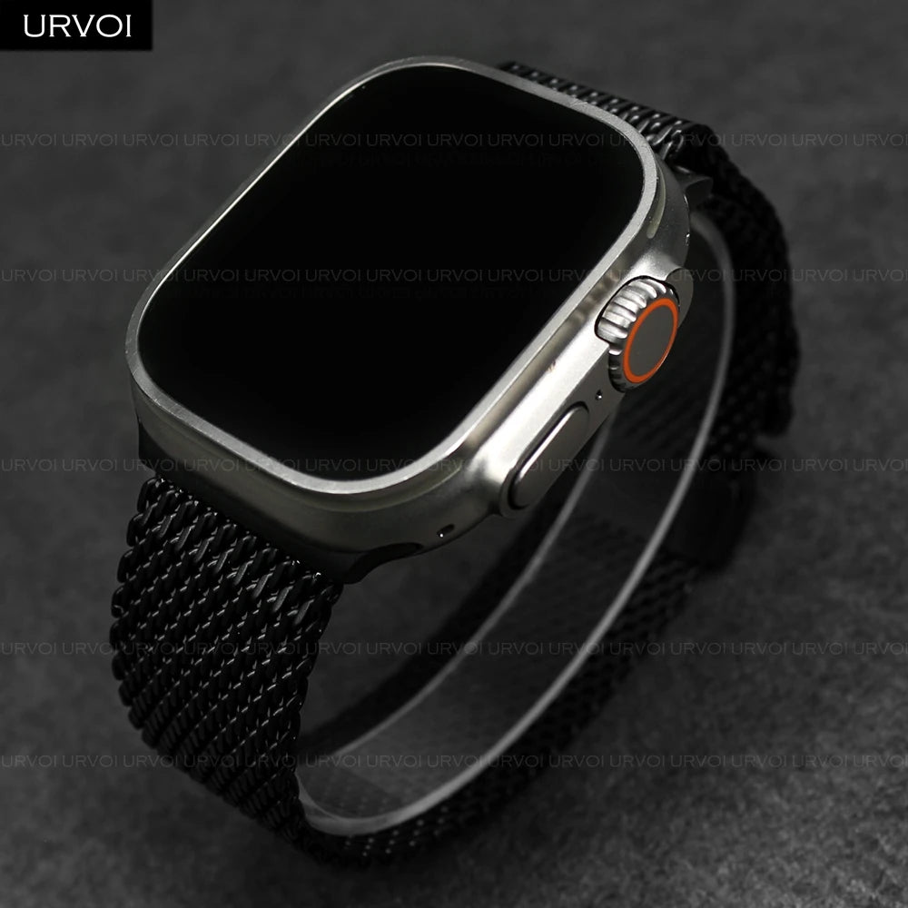 URVOI Stainless Steel Mesh Band for Apple Watch Ultra 2/1, Series 10/9 – 316L Secure Parachute Buckle, 46/49mm