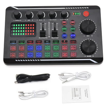 F998 Live Sound Card Audio Mixer - DJ Effects Voice Changer Interface with Bluetooth for Live Streaming, Singing & Recording