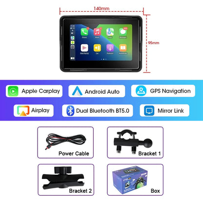 5/7 Inch Motorcycle CarPlay DVR Navigation GPS Monitor – Wireless Android Auto, Airplay, IPX7 Waterproof Portable Display
