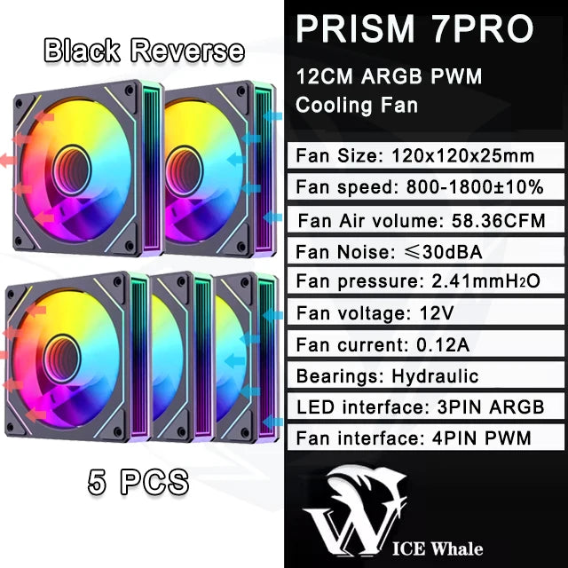 ICE Whale Prism 7 PRO ARGB 120mm PC Case Fan – Infinity Mirror Design with 4-Pin PWM, Motherboard Sync, and CPU Cooling Fan