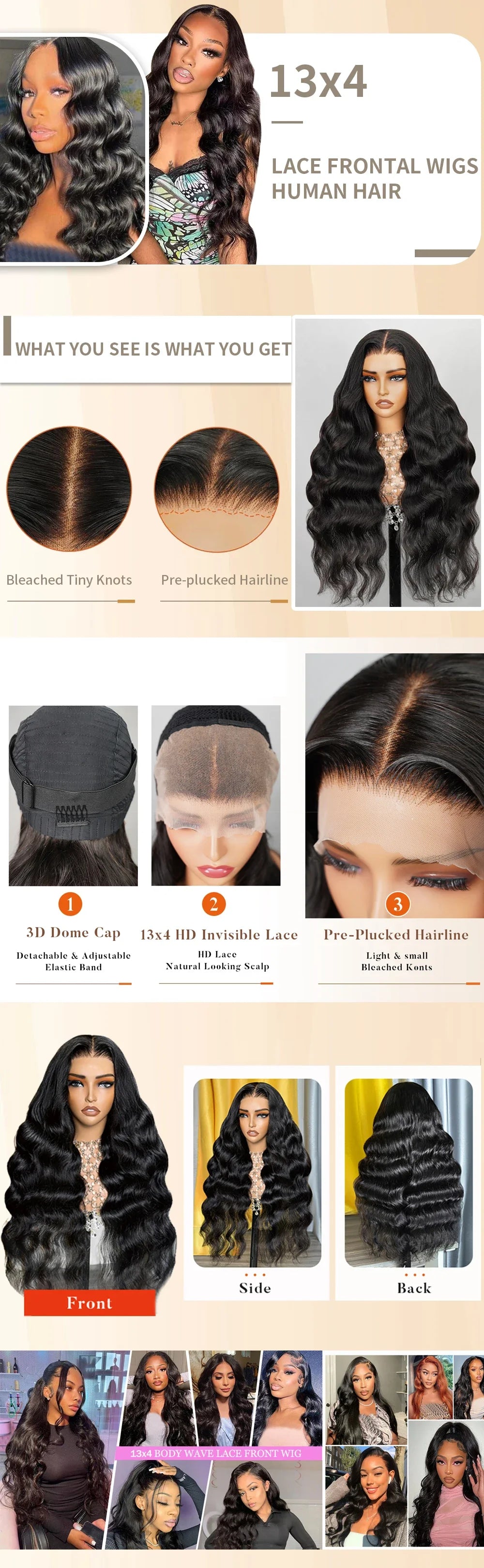 200 Density 30-40 Inch 13x6 HD Lace Frontal Body Wave Wig – Remy Human Hair, 13x4 Lace Front Wig for Black Women