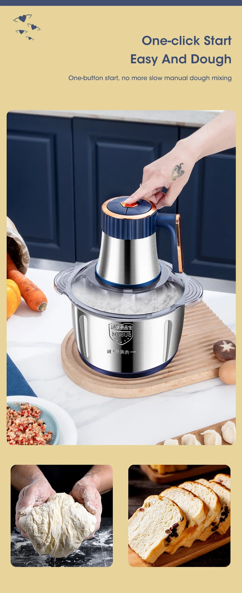 5L Electric Meat Grinder – 304 Stainless Steel Food Crusher & Multifunctional Vegetable Chopper for Baby Food