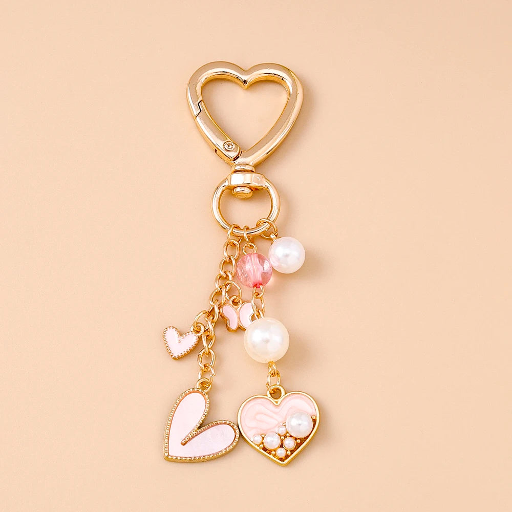 Cute Bowknot Heart Keychain - Crystal Pearl Pendant Charm for Women, Girls & Handbag Decoration