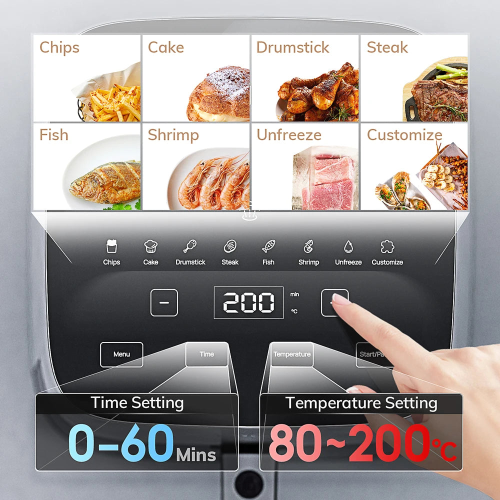 MIUI 5L Air Fryer - Electric Hot Fryer Oven Oilless Cooker with Touch Control, Nonstick Basket, and Visible Window - Family Size