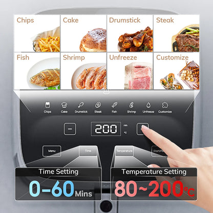 MIUI 5L Air Fryer - Electric Hot Fryer Oven Oilless Cooker with Touch Control, Nonstick Basket, and Visible Window - Family Size