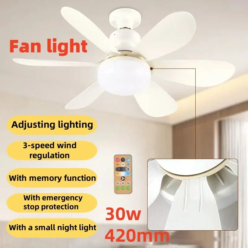 Household Detachable Fan Blades - Small Ceiling Fan with Intelligent Remote Control, Adjustable Wind & Light for Bedroom and Restaurant