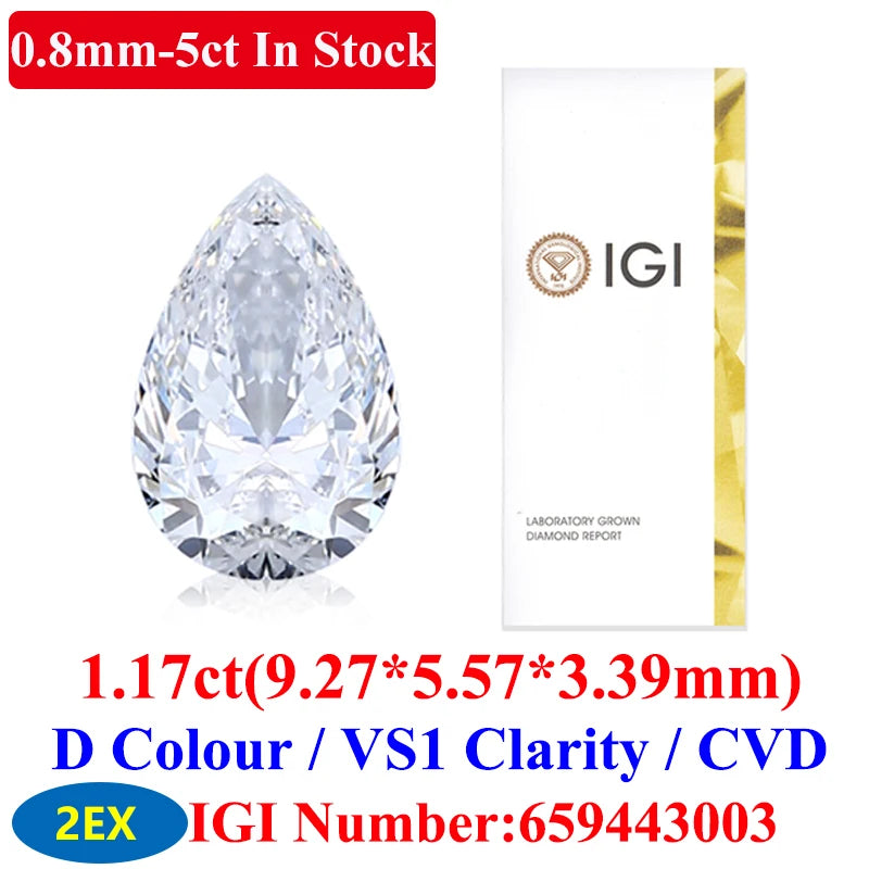 0.1–5CT Super White Lab-Grown Diamond Loose — IGI/GIA Certified, HPHT & CVD, DEFG VVS-SI, Diamond Tester Approved for Wedding Jewelry