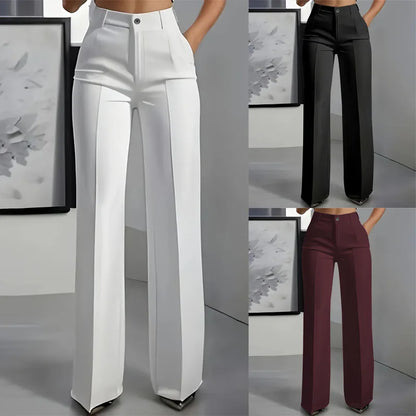 High-Waisted Straight-Leg Suit Pants for Women - Elegant Draped Fit, Minimalist Style