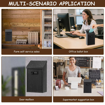 Metal Locking Wall-Mounted Mailbox – Outdoor Lockable Mail & Key Drop Box for Home, Ballot, Donation, Collection