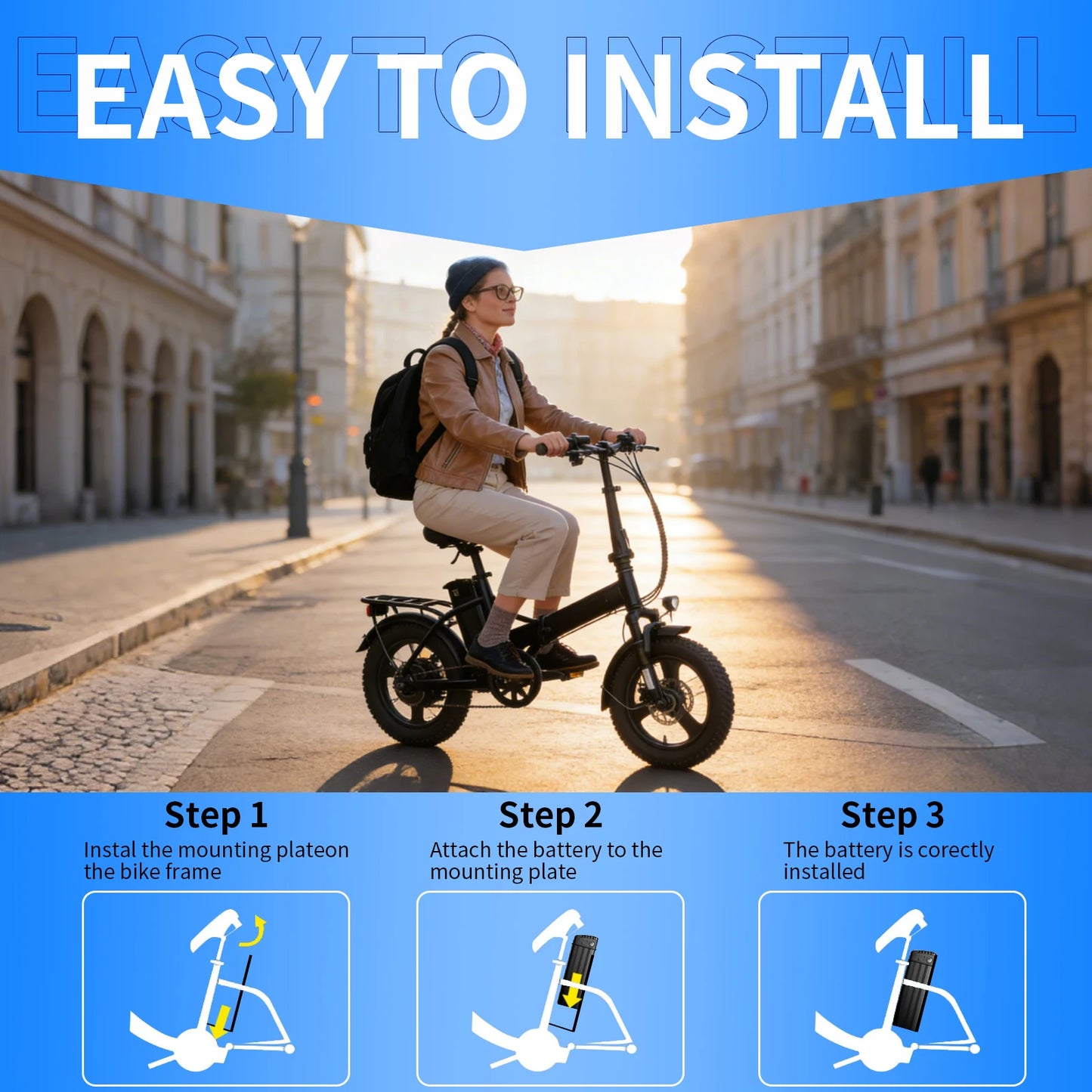 48V E-Bike Battery - 12Ah–25Ah Rechargeable Battery with 3A Charger & Safety Lock