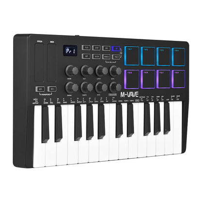 M-VAVE 25 Key MIDI Control Keyboard – Portable USB, Velocity-Sensitive Keys, 8 RGB Pads, 8 Knobs