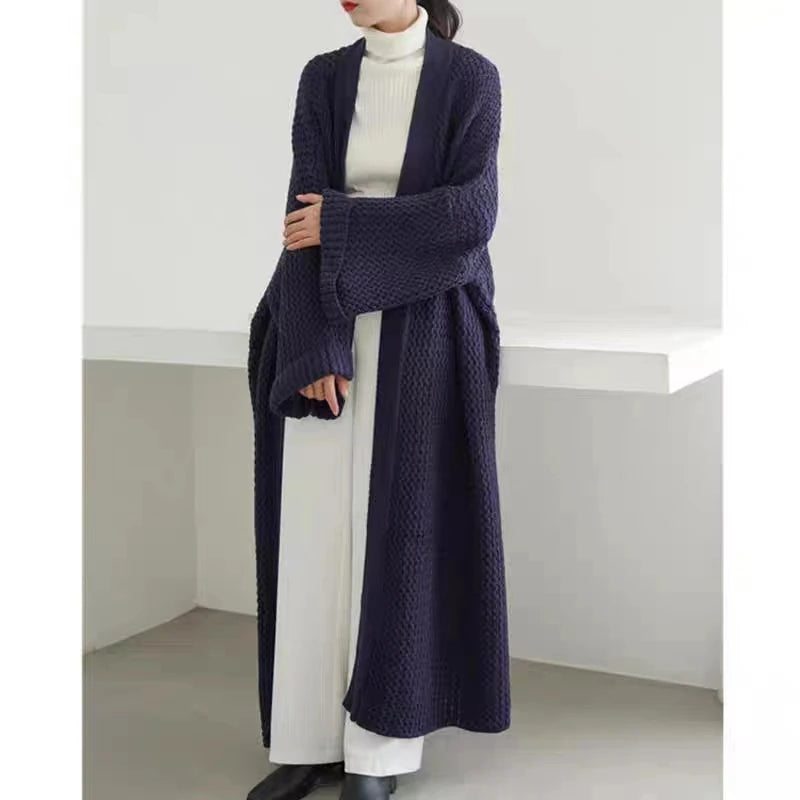 Thick Loose Long Cardigan Sweater Coat – Long Sleeve Warm Knit Outerwear, V-Neck Casual Office Jacket for Women, Fall & Winter