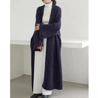 Thick Loose Long Cardigan Sweater Coat – Long Sleeve Warm Knit Outerwear, V-Neck Casual Office Jacket for Women, Fall & Winter