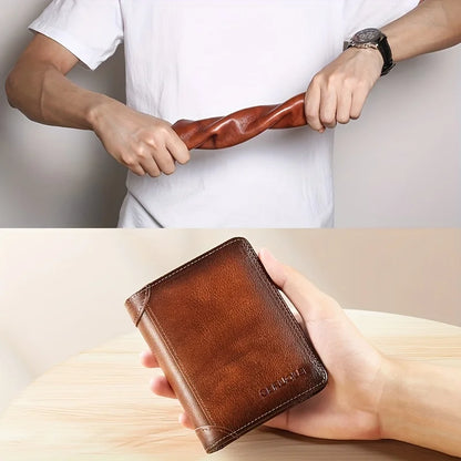 GERUOLA Slim RFID Genuine Leather Wallet for Men – Multifunctional Credit Card & ID Holder, Dark Brown Minimalist Bifold Wallet