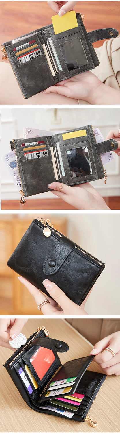 Minimalist Women’s Short Wallet – Large Capacity Triple-Layer Double Zipper Card Holder & Money Bag