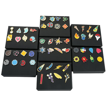 Pokemon Gym Badge Pin Set - Kanto to Kalos League Region Collectible Brooch Box