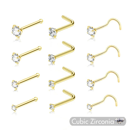 5PCS Stainless Steel Nose Ring Studs — Crystal Nostril Piercing Jewelry for Women & Girls, 1.5/2.0/2.5/3.0mm, 20G