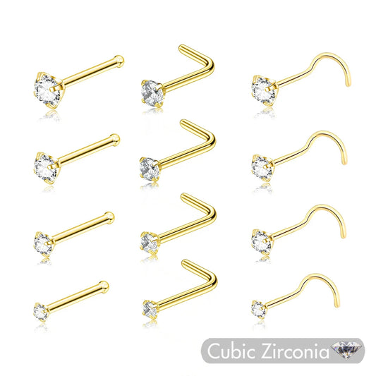 5PCS Stainless Steel Nose Ring Studs — Crystal Nostril Piercing Jewelry for Women & Girls, 1.5/2.0/2.5/3.0mm, 20G