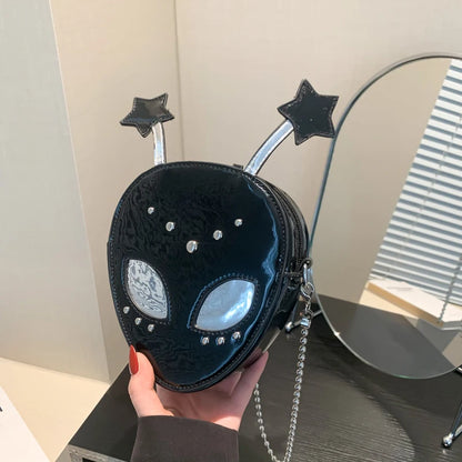 Alien Pattern PU Leather Shoulder Bag – Halloween Chic Crossbody Messenger Purse for Women & Girls