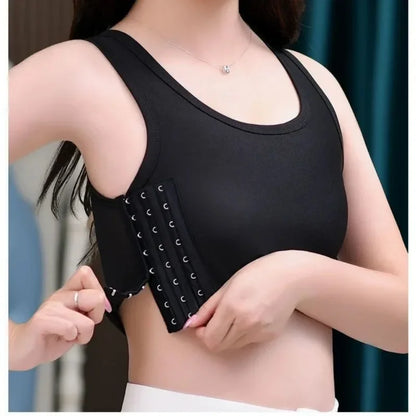 Women's Breathable Chest Binder Vest - Side-Buckle Wireless Compression Tank Top with Short Wrap Design