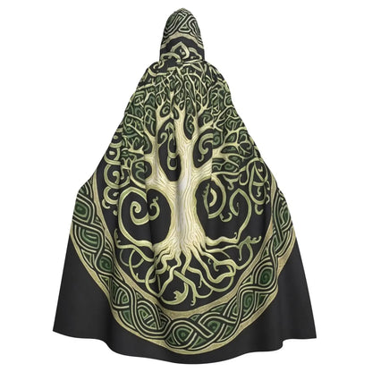 Tree of Life Celtic Cloak – Hooded Medieval Costume for Adults, Witch, Wicca, Vampire & Elf Purim Carnival Party