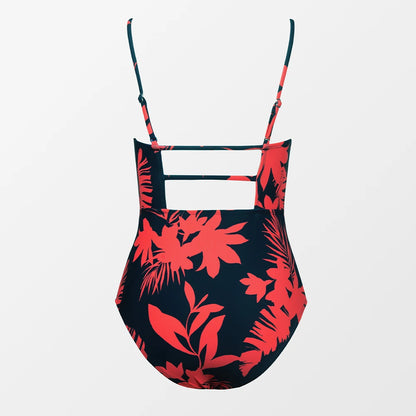 CUPSHE Leaf Print Square Neck One-Piece Swimsuit for Women – Sexy Backless Shirred Monokini Swimwear 2023 Beach Bathing Suit