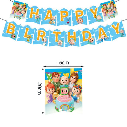 Cartoon JJ Melon Birthday Party Decorations Set – Disposable Tableware, Cups, Plates, Tablecloth, Balloons & Cake Topper for Kids & Baby Shower