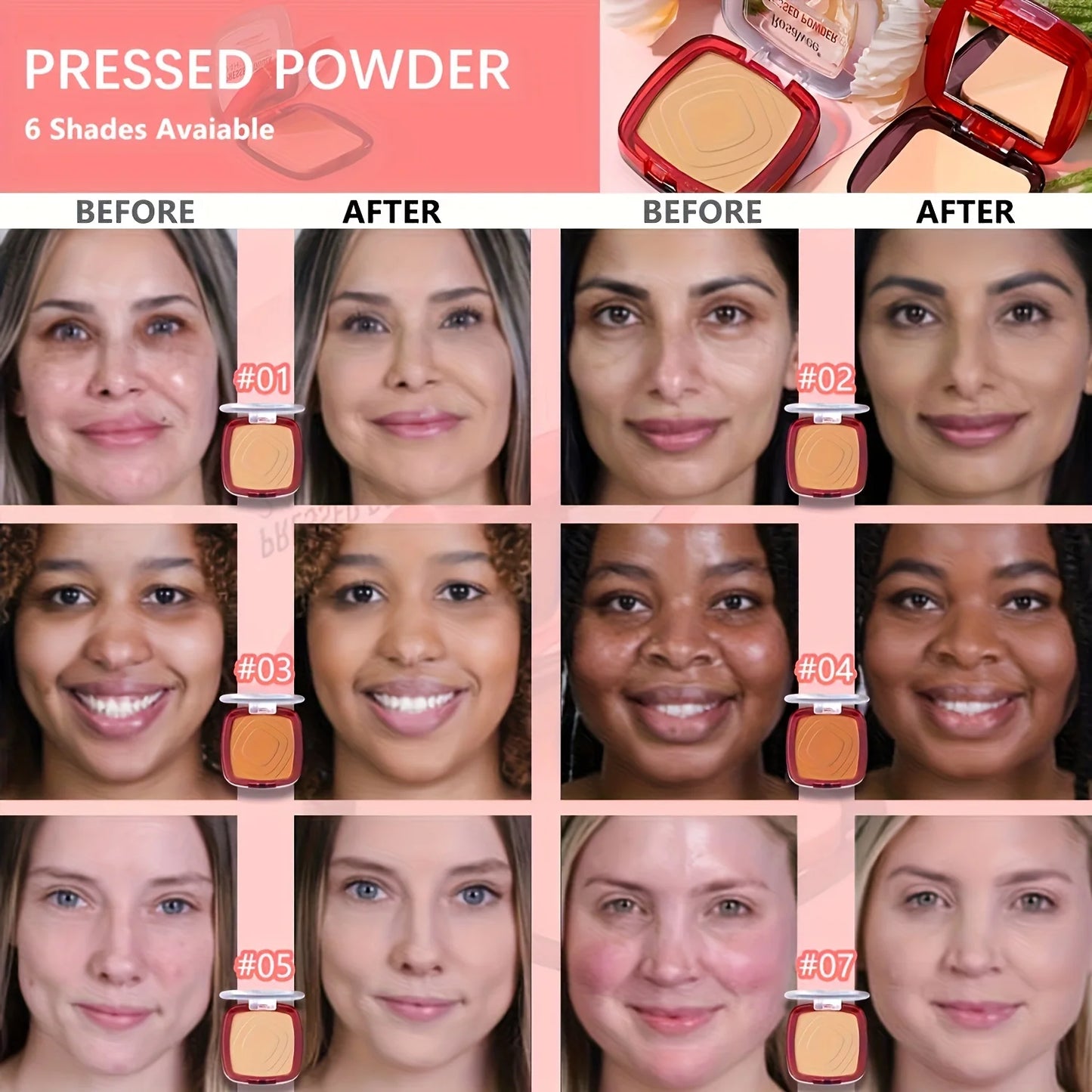 Full Coverage Pressed Powder Foundation with Puff – 24H Long Lasting Matte Oil Control Face Makeup for Smooth Flawless Finish