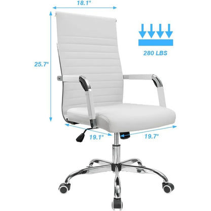 Ribbed Office Desk Chair – Mid-Back PU Leather Executive Swivel Chair with Adjustable Height & Arms for Conference & Task Use