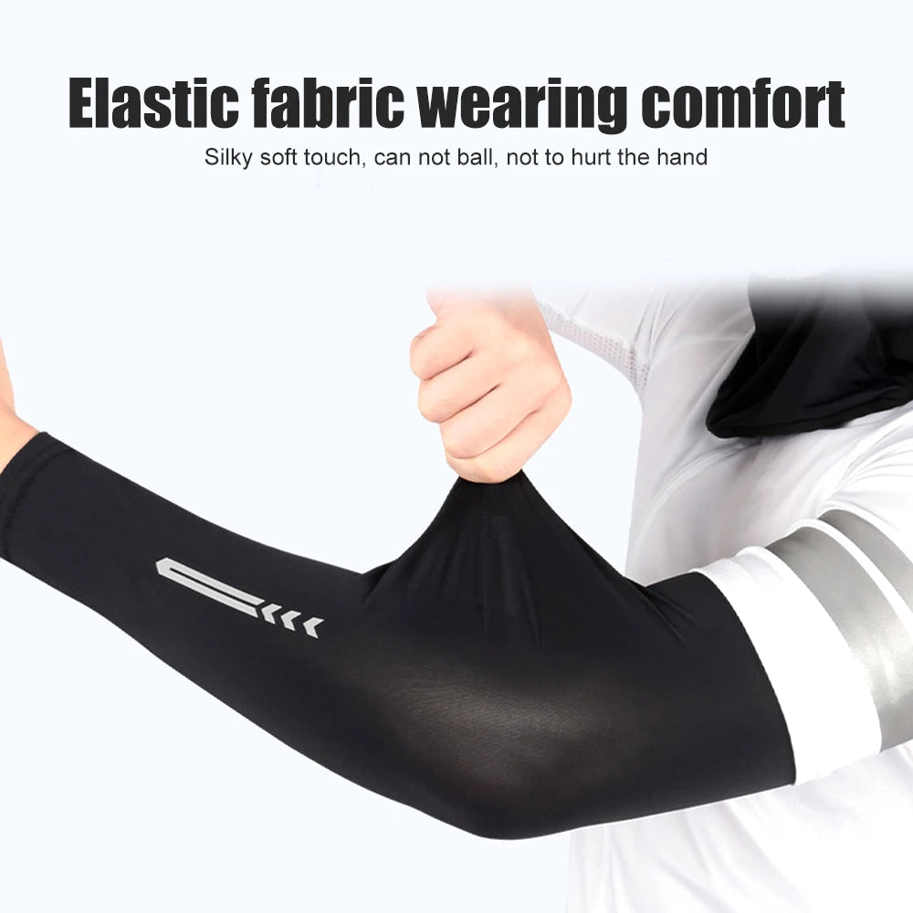 1 Pair Ice Fabric UV Protection Arm Sleeves: Breathable Cooling for Fitness, Basketball, Cycling - UPF 50
