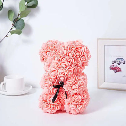 Romantic Eternal Flower Rose Bear — Creative Valentine’s Day & Christmas Gift, Wedding Decoration Hug Bear with Roses