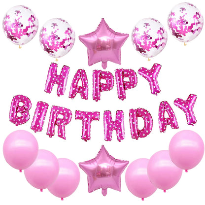 16-Inch Happy Birthday Foil Balloons Set – Pink & Blue Letter Balloons for Birthday Party Decoration