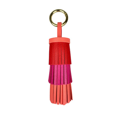 Bohemian Leather Tassel Charm - Thick Fringe Bag Accessory with Large Metal Ring