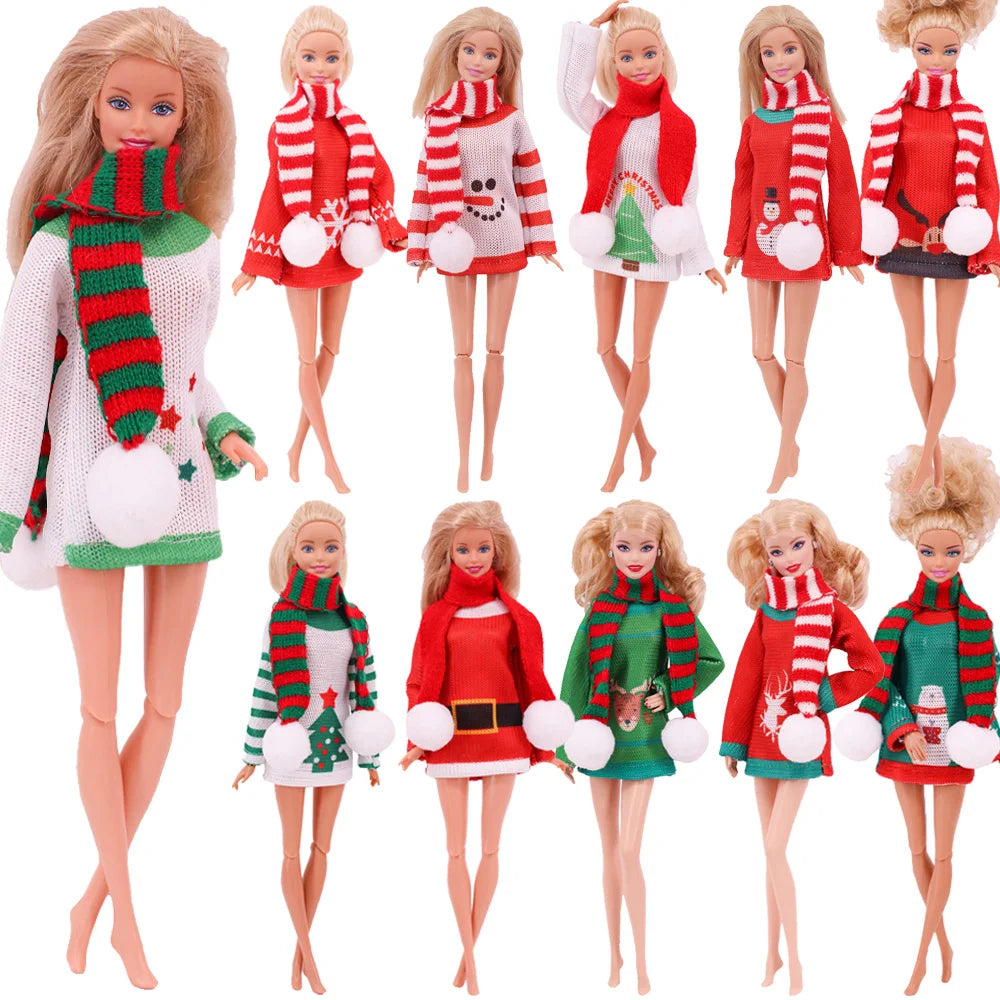Doll Christmas Sweater & Scarf – 11.8 Inch 1/6 BJD Doll Clothes Accessories for Girls