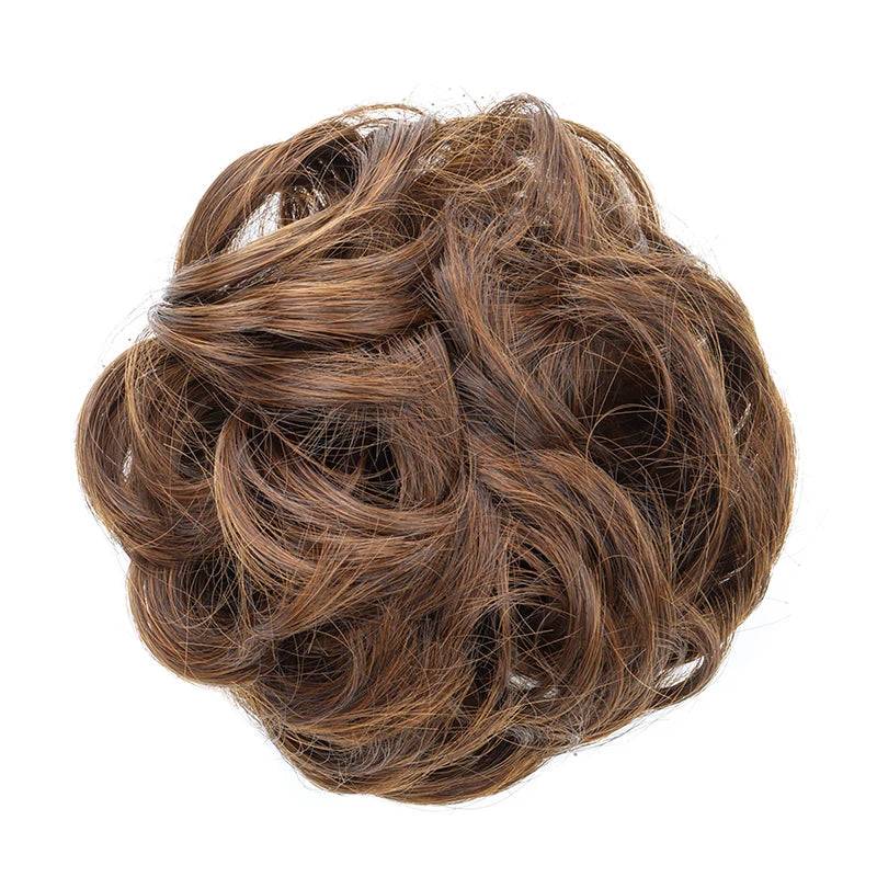 Synthetic Messy Bun Chignon Donut – Blonde & Brown Hair Bun Pad, Elastic Hair Rope, Rubber Band Hair Extensions for Women