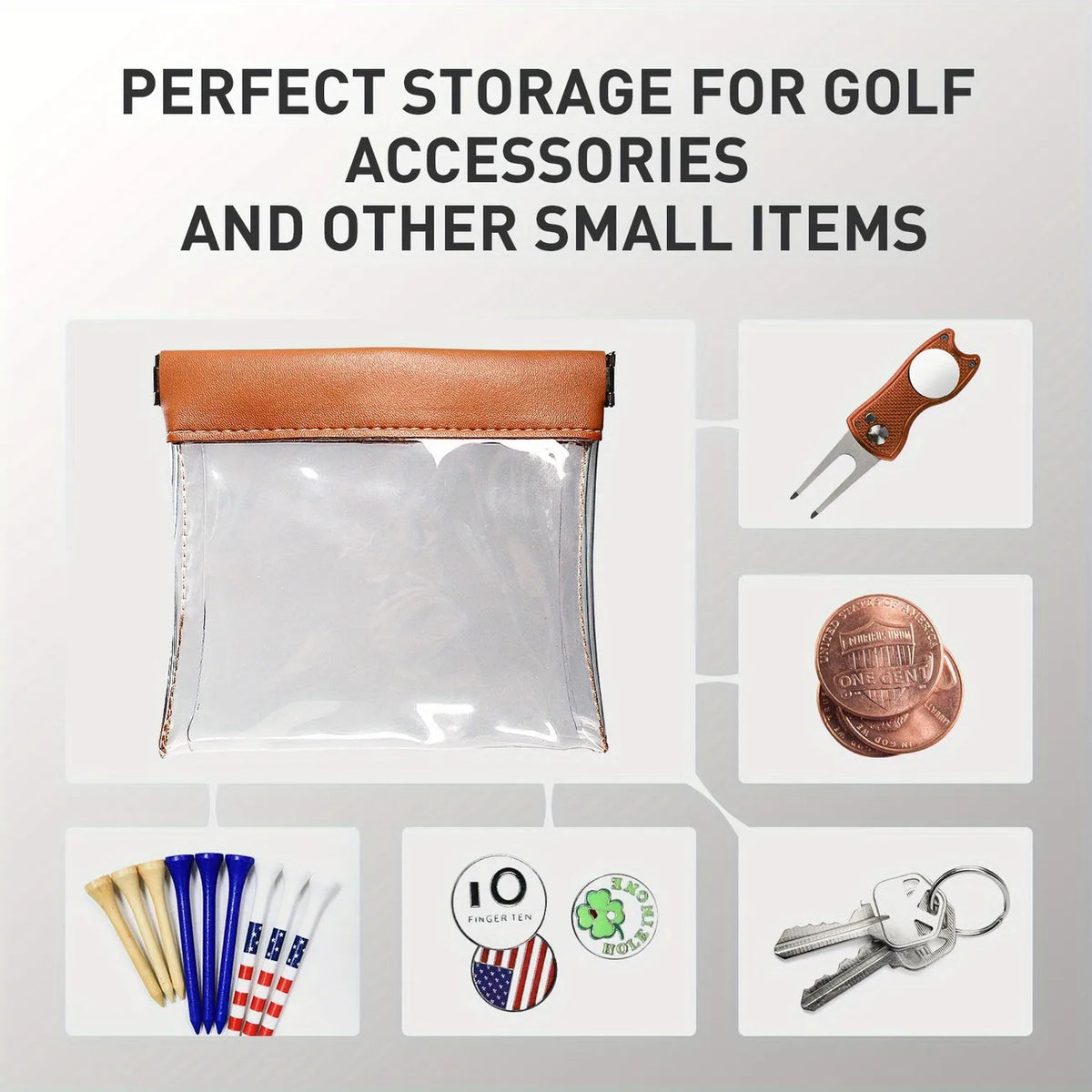 Transparent Wide-Mouth Golf Tee Storage Bag - Portable Hanging Pouch for Golf Tees and Small Valuables