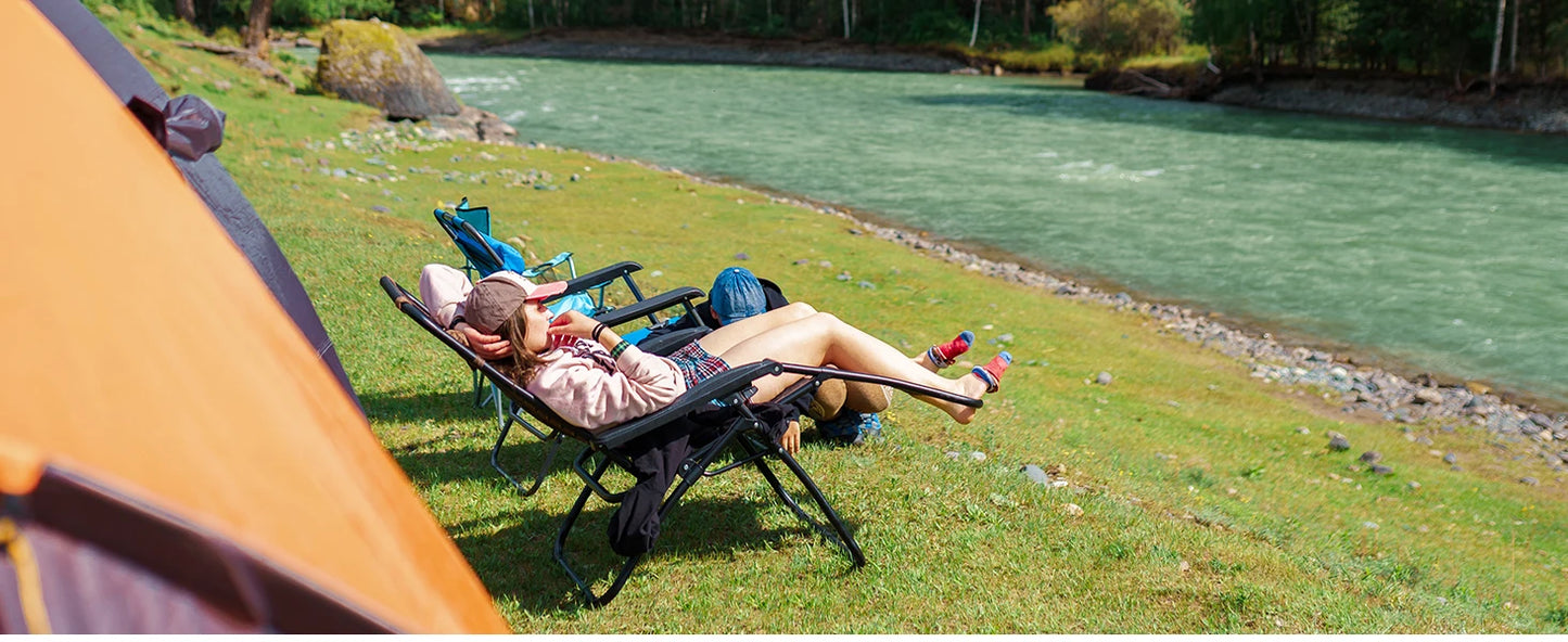 Zero Gravity Recliner Chairs Set of 2 — Portable Adjustable Outdoor Camping Patio Lounge with Cup Holders & Pillows