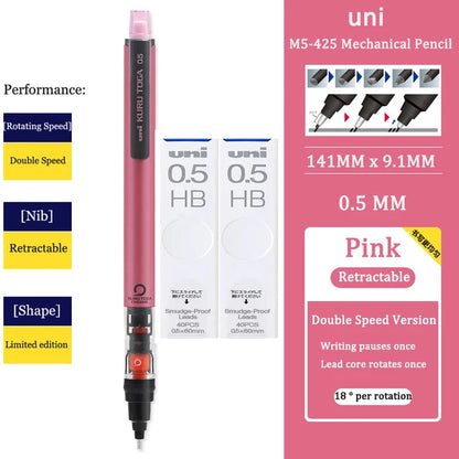 UNI KURU TOGA M5-452 Mechanical Pencil 0.5mm – Rotating Lead Automatic Pencil for Continuous Writing & Sketching